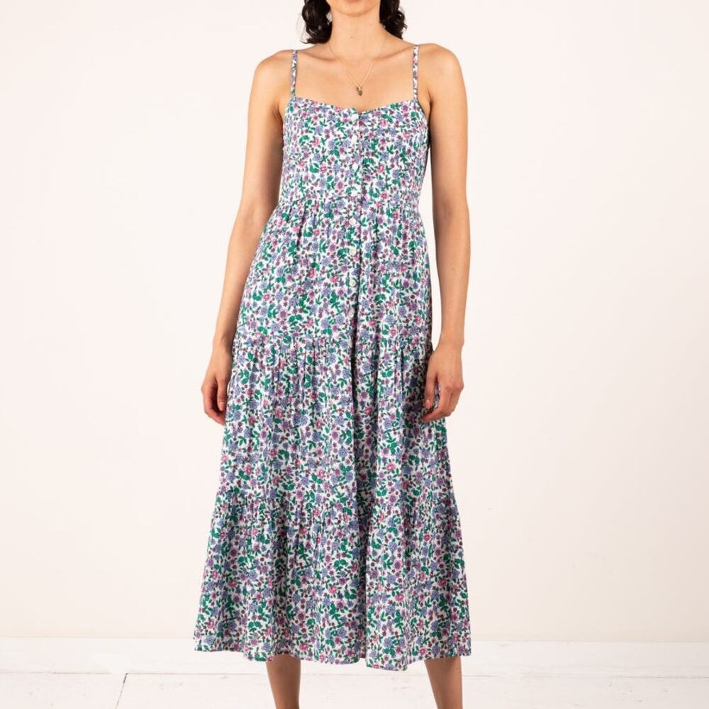 Banjanan Floral Tiered Cotton Midi Dress - US 8
